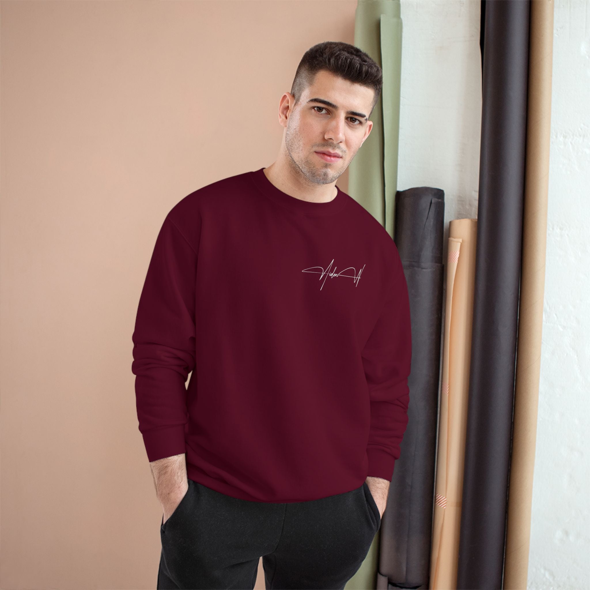 Champion Sweatshirt | ‘Aiden W Photo’ Signature Logo Crewneck – Valentine’s Drop
