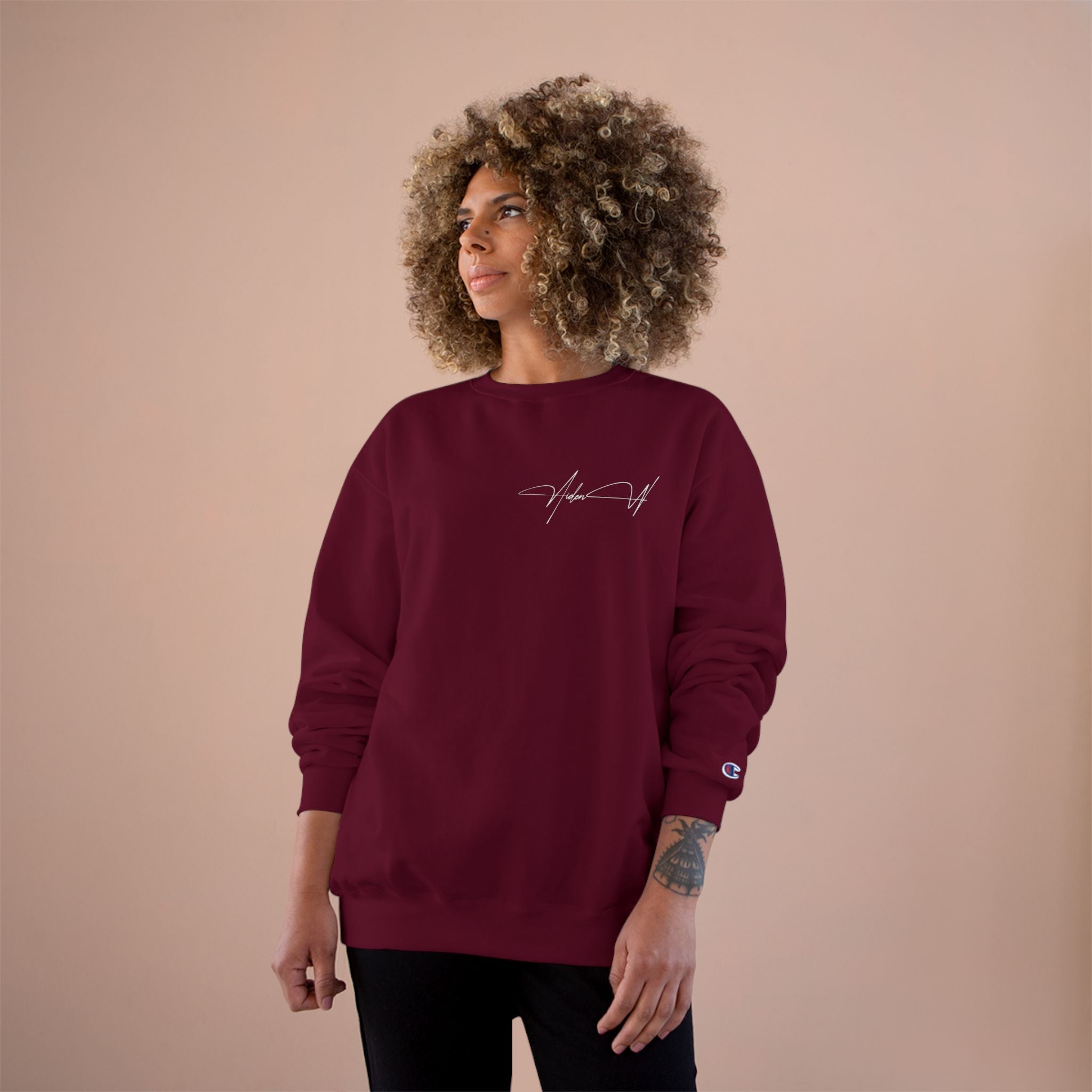 Champion Sweatshirt | ‘Aiden W Photo’ Signature Logo Crewneck – Valentine’s Drop